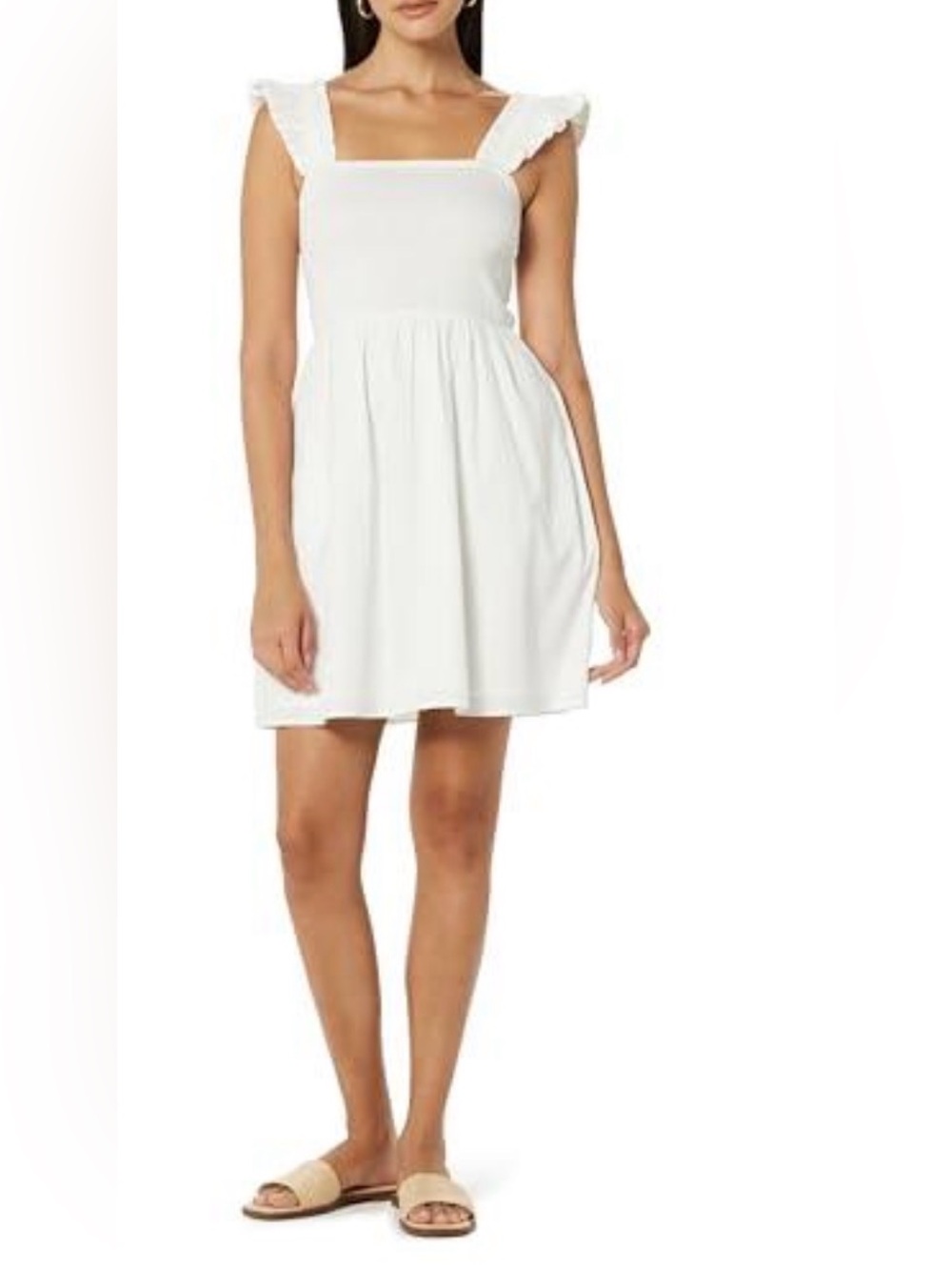 The Drop Women's Kari Ruffled-Shoulder
Smocked Mini Dress White, M